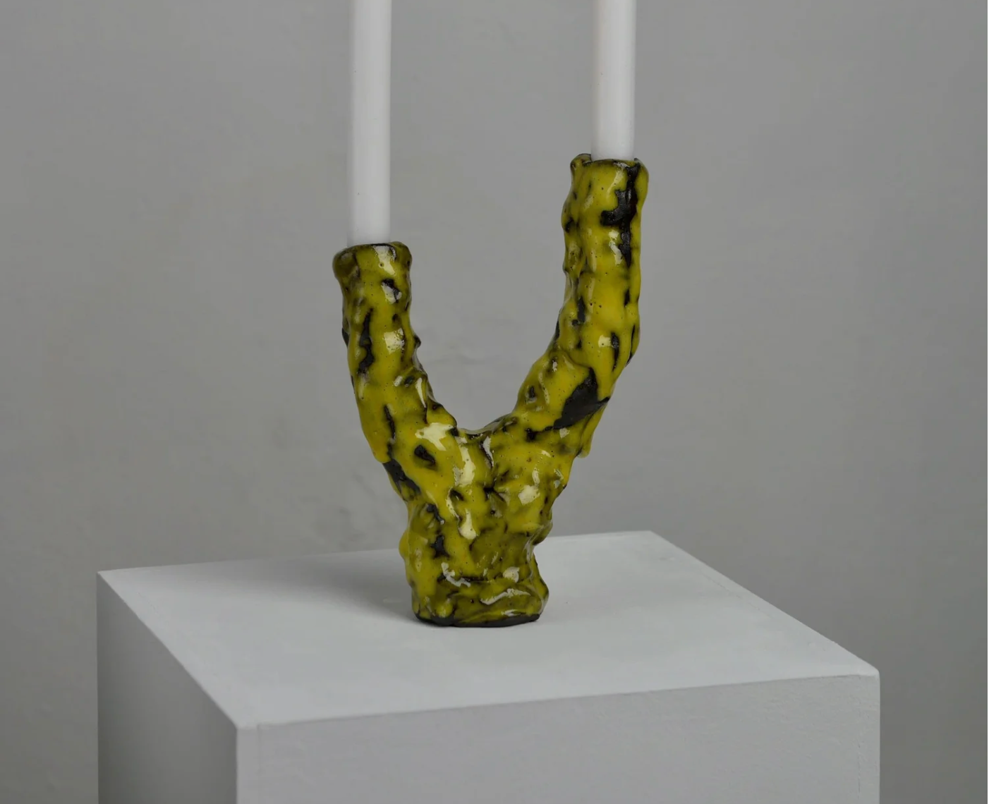 Candle holder yellow double