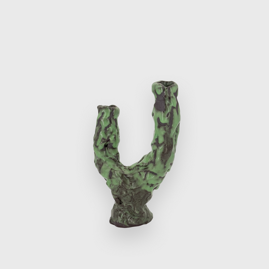 Candle holder green double